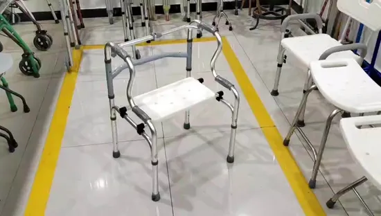 Customized Medical Aluminum Man Disabled Elderly Upright Walker Foldable Frame Walker with Seat and Bedpan