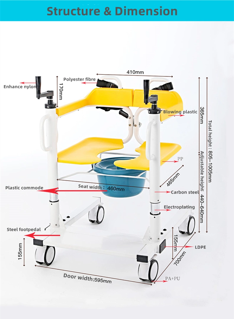 Water-Proof Shower Silla De Transferencia Transfer Lift Chair with Commode