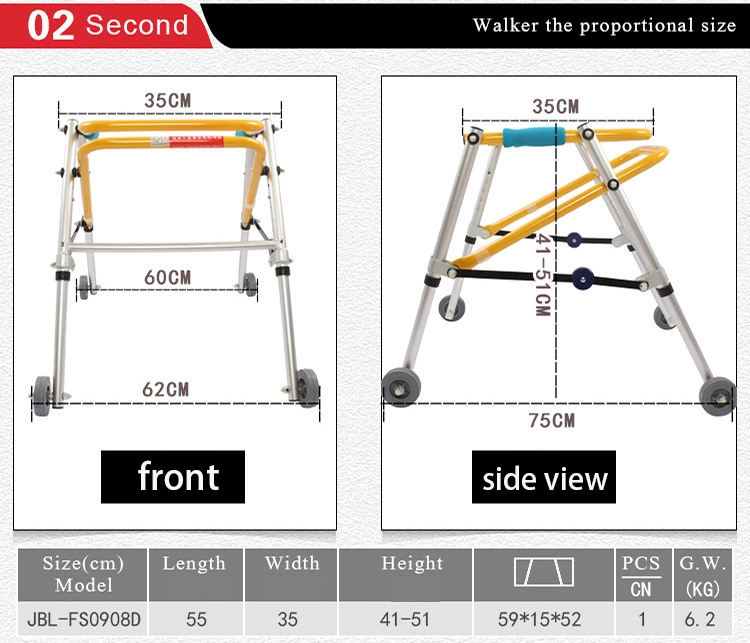 High Quality Children′s Medical Equipment Aluminum Frame Rollator Walker Adjustable Aluminium Walking Aids