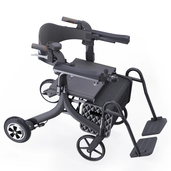 丈夫な医療用アルミ車椅子、シートとバスケット付きの高齢者向け電動移動補助具